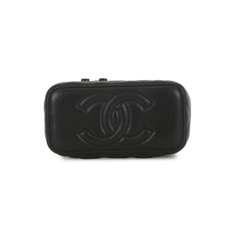 シャネル チェーンショルダーバッグ マトラッセ ココマーク フェイクパール ヴァニティ ラムスキン AP2199 CHANEL 黒