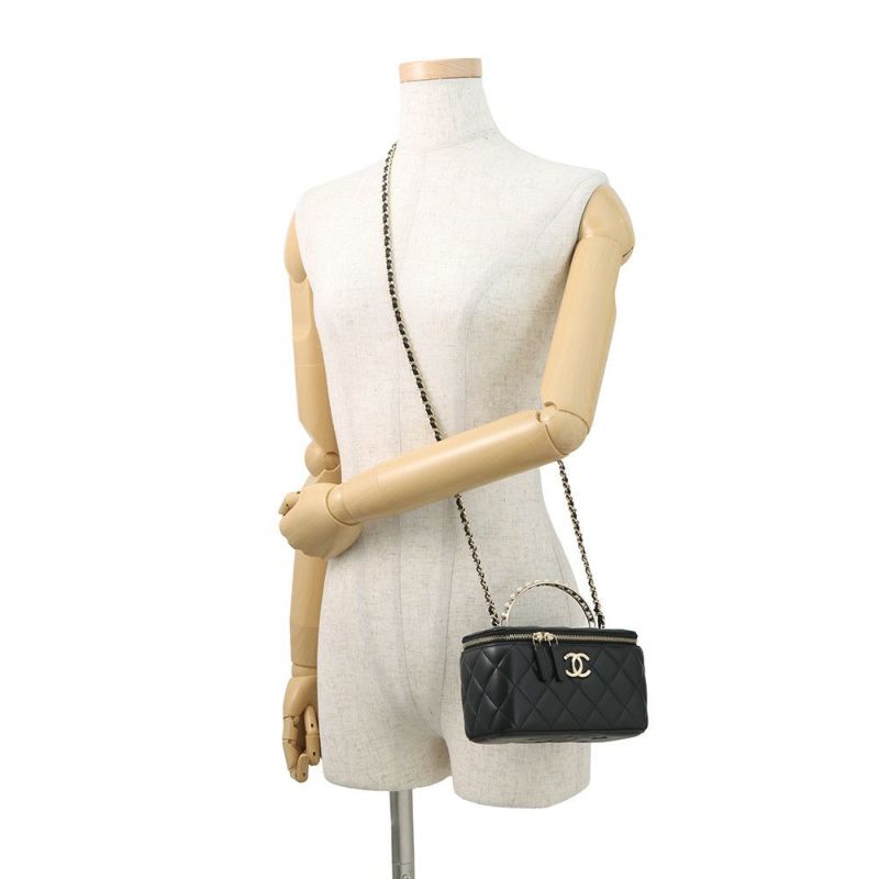 シャネル チェーンショルダーバッグ マトラッセ ココマーク フェイクパール ヴァニティ ラムスキン AP2199 CHANEL 黒