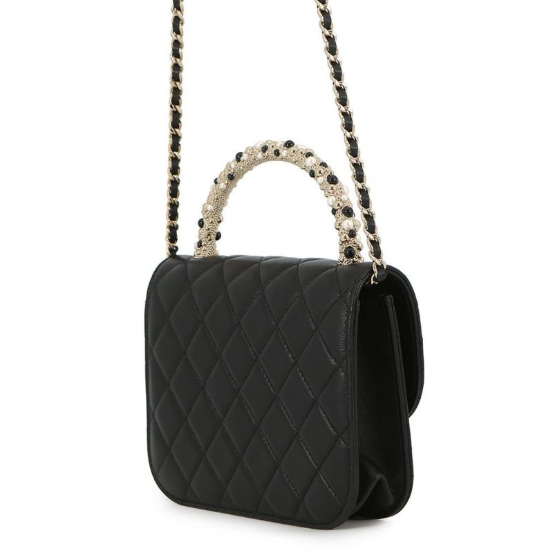 シャネル チェーンショルダーバッグ マトラッセ ココマーク フェイクパール ラムスキン AS5130 25/26年 クルーズ 黒