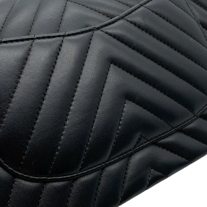 シャネル チェーンショルダーバッグ シェブロン Vステッチ ココマーク ラムスキン A01112 CHANEL ダブルチェーン 黒