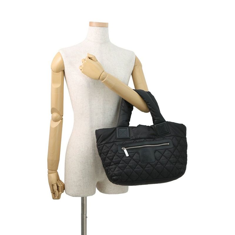 シャネル トートバッグ コココクーン ココマーク マトラッセ スモール PM ナイロン A48610 CHANEL 黒