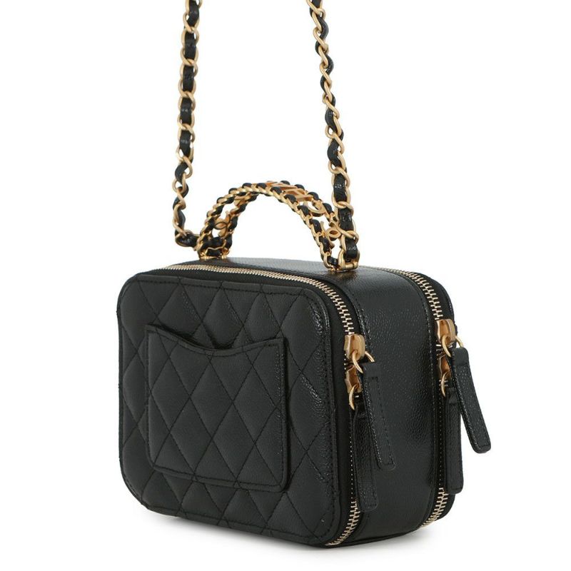 シャネル チェーンショルダーバッグ ココマーク マトラッセ バニティ トップハンドル キャビアスキン AS3221 CHANEL 黒