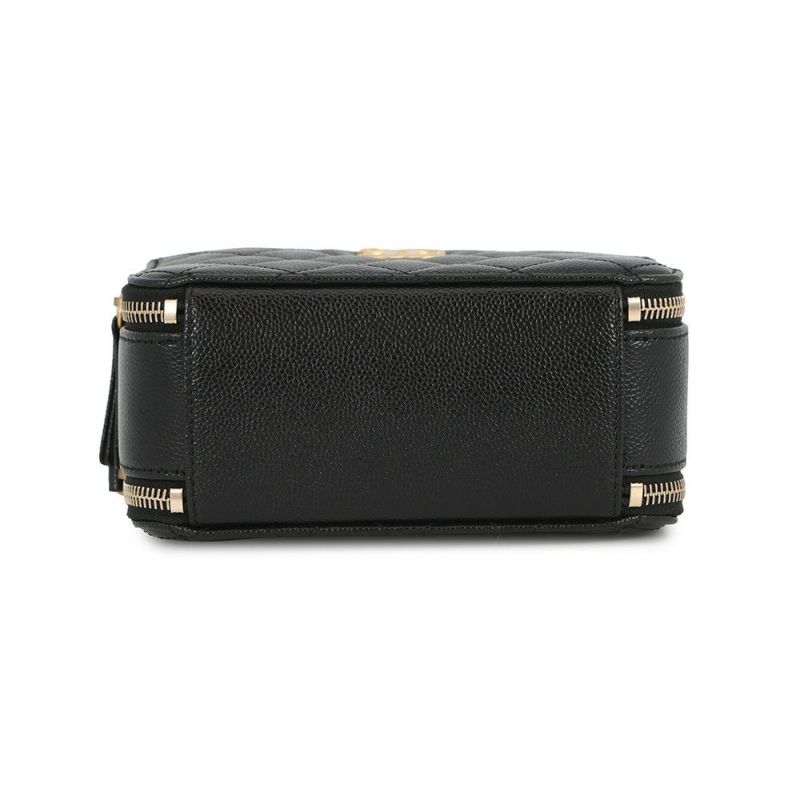 シャネル チェーンショルダーバッグ ココマーク マトラッセ バニティ トップハンドル キャビアスキン AS3221 CHANEL 黒