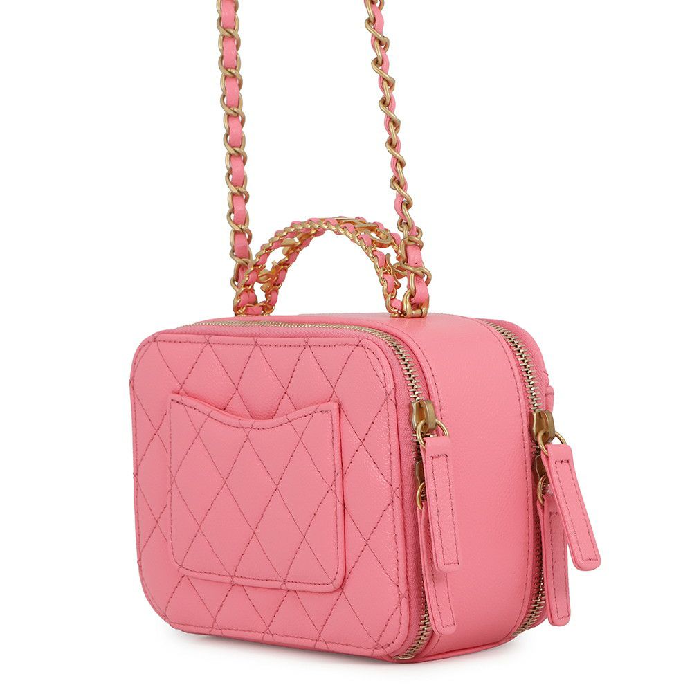 シャネル チェーンショルダーバッグ ココマーク マトラッセ バニティ トップハンドル キャビアスキン AS3221 CHANEL