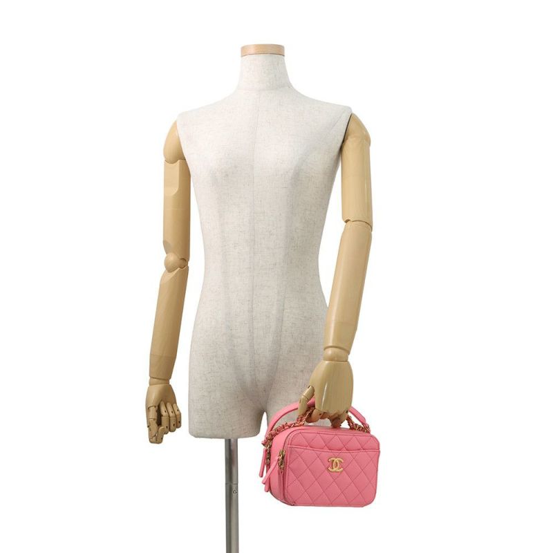シャネル チェーンショルダーバッグ ココマーク マトラッセ バニティ トップハンドル キャビアスキン AS3221 CHANEL
