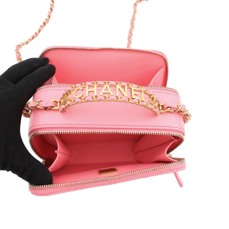 シャネル チェーンショルダーバッグ ココマーク マトラッセ バニティ トップハンドル キャビアスキン AS3221 CHANEL