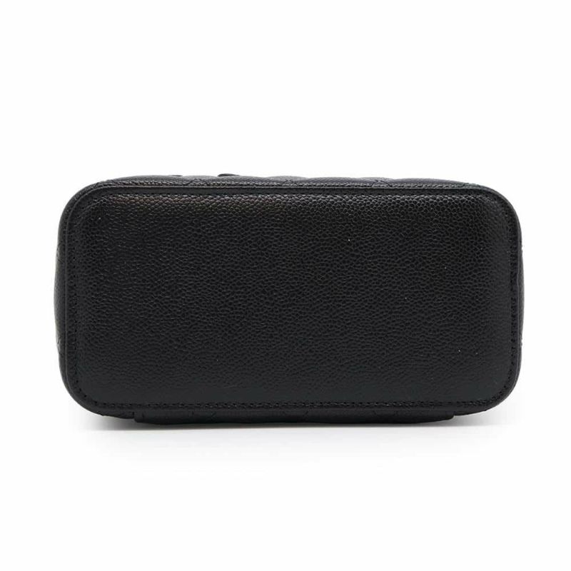 シャネル チェーンショルダーバッグ マトラッセ ココマーク チェーンロゴハンドル バニティ キャビアスキン ヴァニティ 黒