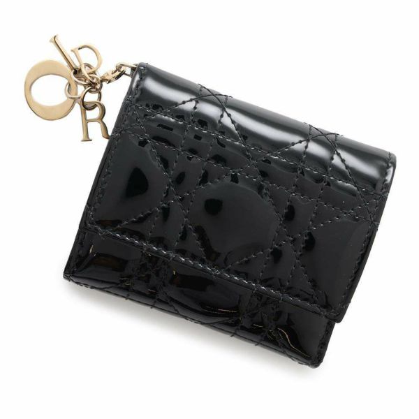 クリスチャン・ディオール 三つ折り財布 LADY DIOR ロータスウォレット カナージュ S0181OVRB Christian Dior 財布 黒