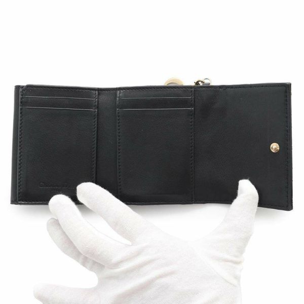 クリスチャン・ディオール 三つ折り財布 LADY DIOR ロータスウォレット カナージュ S0181OVRB Christian Dior 財布 黒