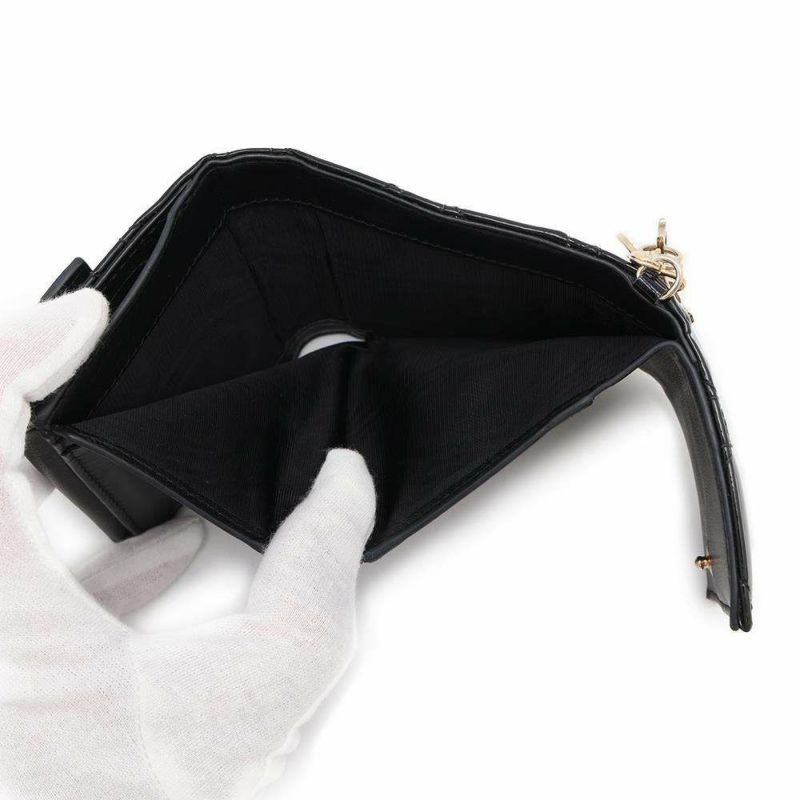 クリスチャン・ディオール 三つ折り財布 LADY DIOR ロータスウォレット カナージュ S0181OVRB Christian Dior 財布 黒