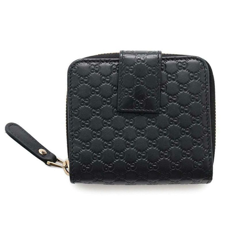 グッチ 二つ折り財布 マイクログッチシマ レザー 449395 GUCCI 財布 アウトレット品 黒