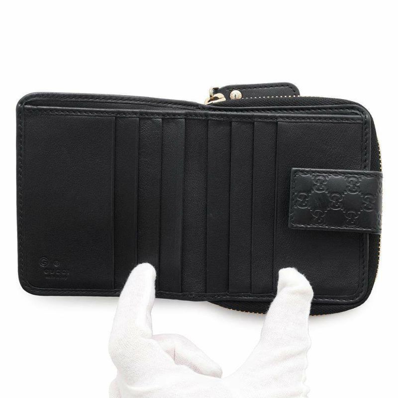グッチ 二つ折り財布 マイクログッチシマ レザー 449395 GUCCI 財布 アウトレット品 黒