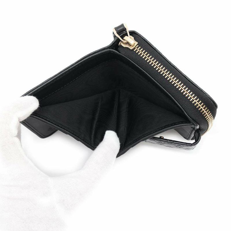 グッチ 二つ折り財布 マイクログッチシマ レザー 449395 GUCCI 財布 アウトレット品 黒