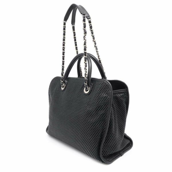 シャネル トートバッグ ココマーク フレンチヴィエラ パンチング CHANEL 2wayショルダー ハンドバッグ 黒