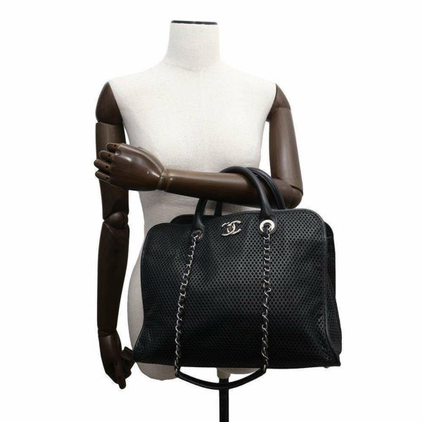シャネル トートバッグ ココマーク フレンチヴィエラ パンチング CHANEL 2wayショルダー ハンドバッグ 黒