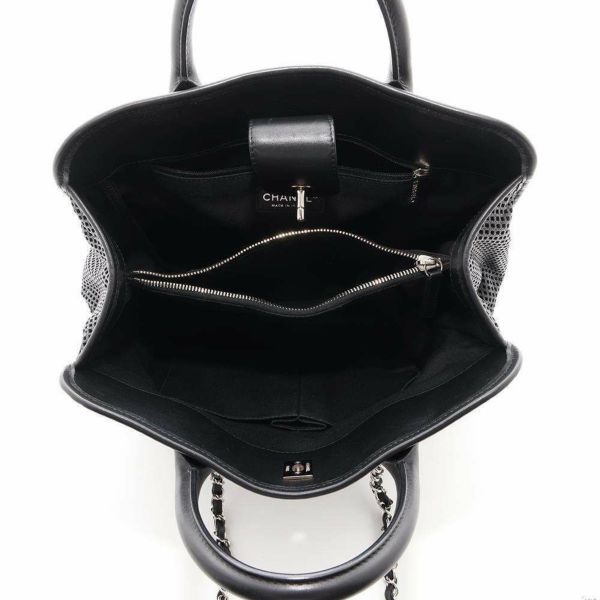 シャネル トートバッグ ココマーク フレンチヴィエラ パンチング CHANEL 2wayショルダー ハンドバッグ 黒