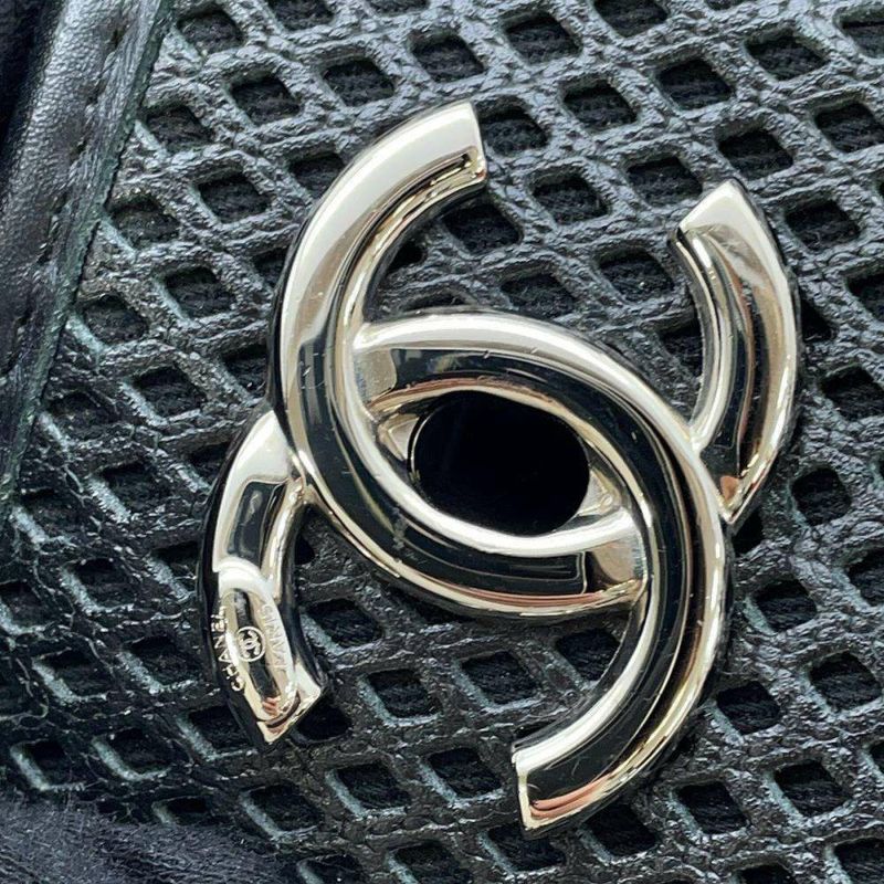 シャネル トートバッグ ココマーク フレンチヴィエラ パンチング CHANEL 2wayショルダー ハンドバッグ 黒