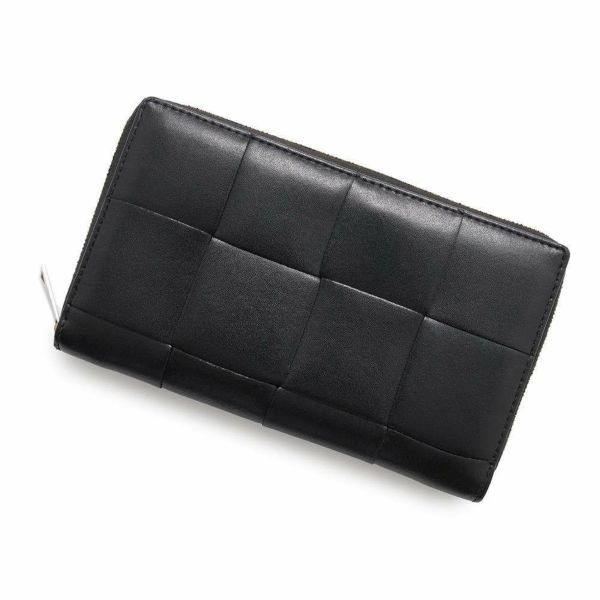 ボッテガヴェネタ 長財布 マキシ イントレチャート ラウンドファスナー レザー 748054 BOTTEGA VENETA 黒