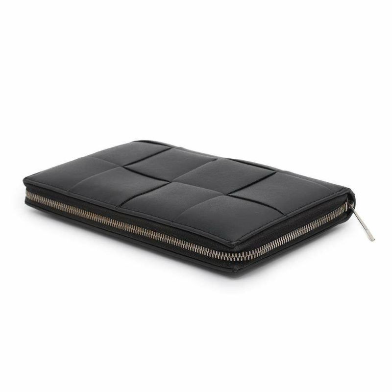 ボッテガヴェネタ 長財布 マキシ イントレチャート ラウンドファスナー レザー 748054 BOTTEGA VENETA 黒