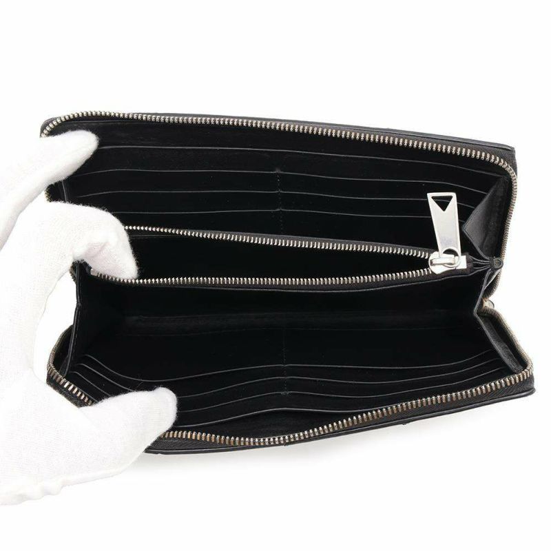 ボッテガヴェネタ 長財布 マキシ イントレチャート ラウンドファスナー レザー 748054 BOTTEGA VENETA 黒