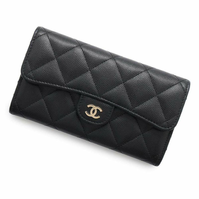 シャネル 長財布 マトラッセ ココマーク キャビアスキン AP1000 CHANEL 財布 二つ折り財布 黒