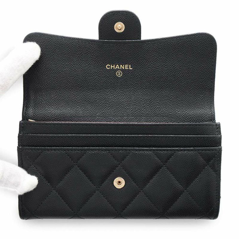 シャネル 長財布 マトラッセ ココマーク キャビアスキン AP1000 CHANEL 財布 二つ折り財布 黒