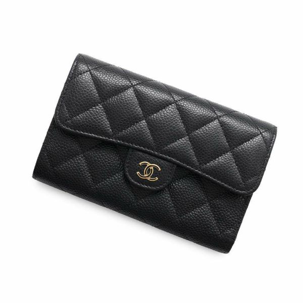 シャネル 財布 マトラッセ ココマーク キャビアスキン AP0232 CHANEL 三つ折り財布 黒