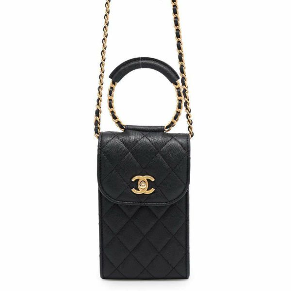 シャネル フォンホルダー マトラッセ ココマーク キャビアスキン AP1262 CHANEL 黒 チェーンショルダーバッグ