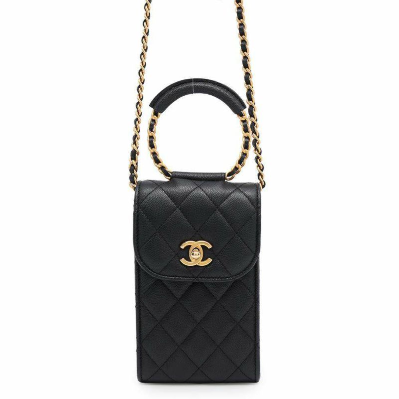 シャネル フォンホルダー マトラッセ ココマーク キャビアスキン AP1262 CHANEL 黒 チェーンショルダーバッグ