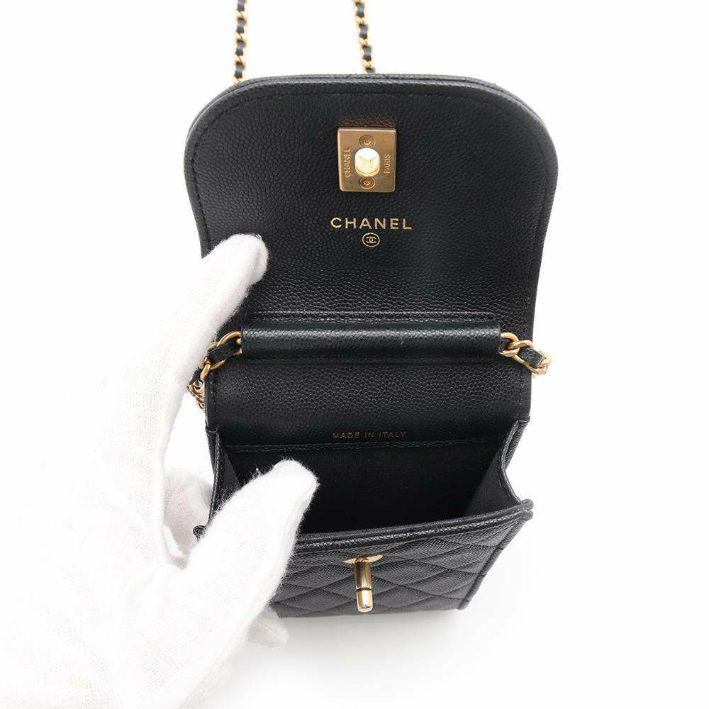 シャネル フォンホルダー マトラッセ ココマーク キャビアスキン AP1262 CHANEL 黒 チェーンショルダーバッグ