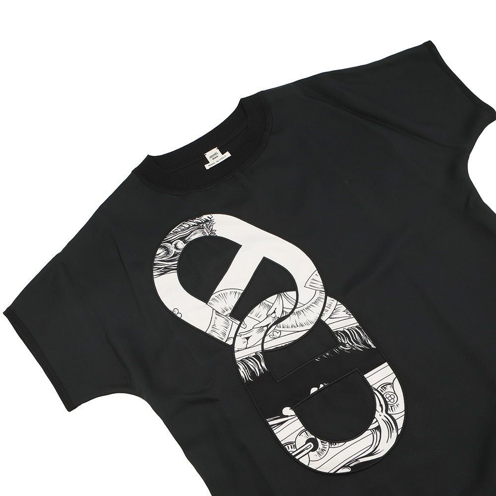 エルメス 半袖Tシャツ ツイルレーヌ シェーヌダンクル シルク レディースサイズ36 HERMES トップス 黒