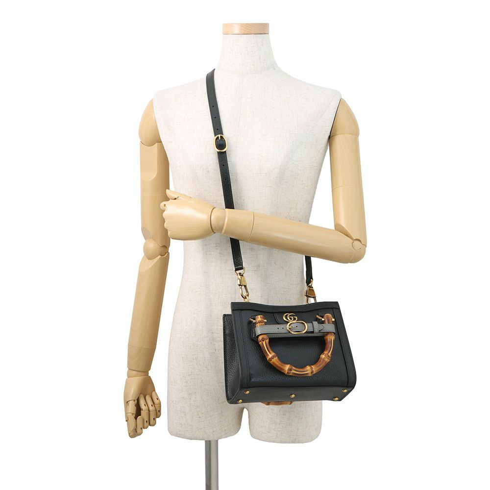 グッチ ハンドバッグ レザー ダイアナ スモール トートバッグ 702732 GUCCI バッグ 2way ショルダーバッグ バンブーハンドル 黒