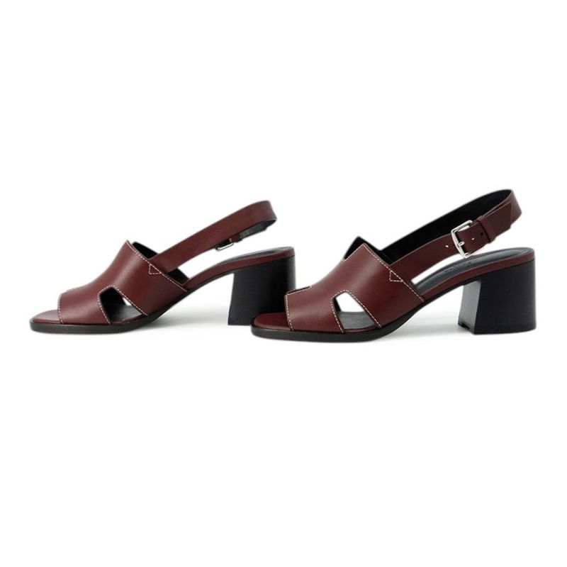 エルメス サンダル エルベ60 ボルドー/シルバー金具 ボックスカーフ レディースサイズ38 HERMES 靴