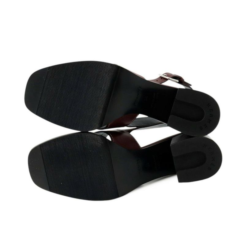 エルメス サンダル エルベ60 ボルドー/シルバー金具 ボックスカーフ レディースサイズ38 HERMES 靴