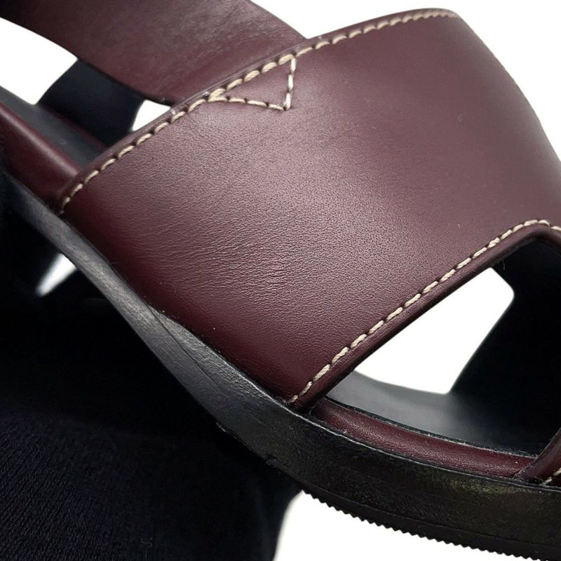 エルメス サンダル エルベ60 ボルドー/シルバー金具 ボックスカーフ レディースサイズ38 HERMES 靴