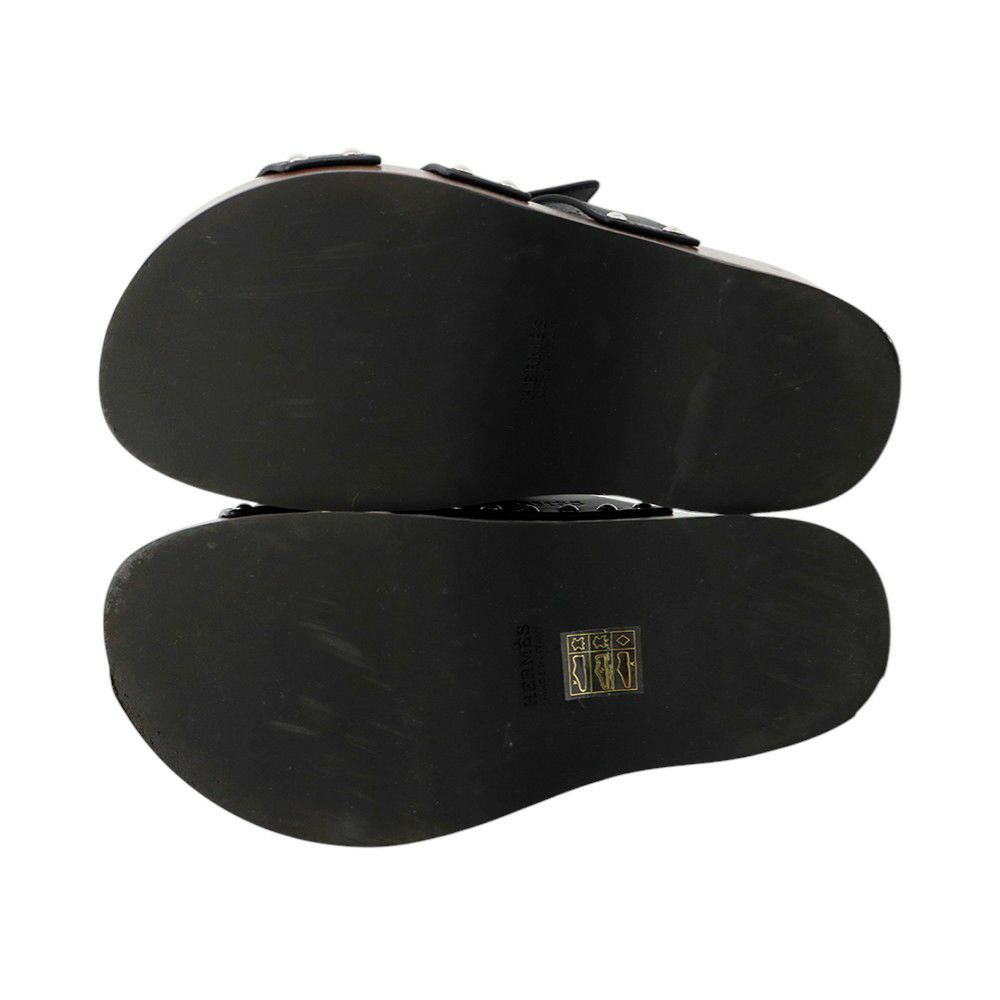 エルメス サンダル コス レザー ウッド レディースサイズ35 HERMES 靴 黒