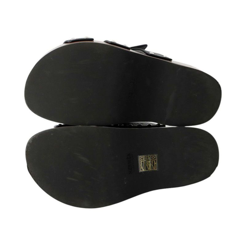 エルメス サンダル コス レザー ウッド レディースサイズ35 HERMES 靴 黒