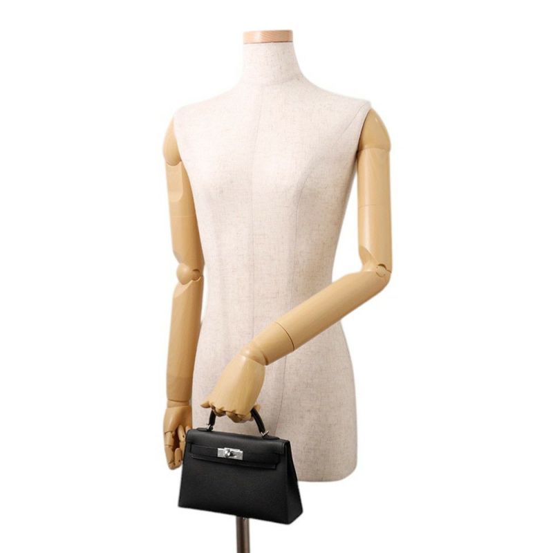 エルメス ミニケリー2 外縫い ブラック/シルバー金具 エプソン W刻印 ２wayショルダー 黒