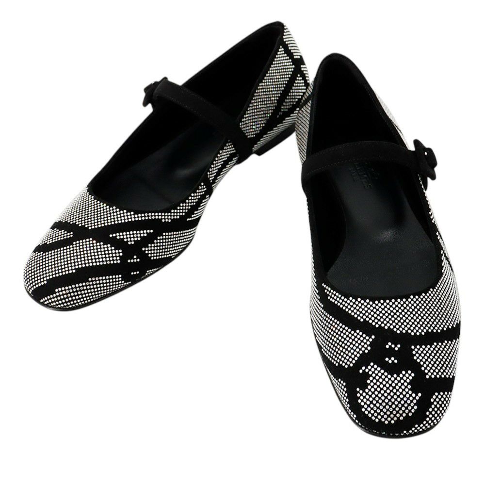 エルメス バレエシューズ ライト ラインストーン スエード レディースサイズ36 HERMES 靴 黒