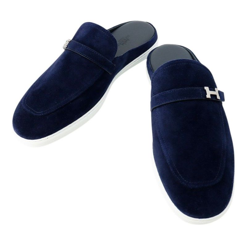 エルメス ミュール ライクリー マリン/シルバー金具 スエード/レザー メンズサイズ41 HERMES 靴