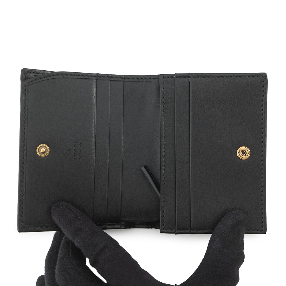 グッチ 二つ折り財布 GGマーモント ダブルG ミニウォレット 466492 GUCCI 財布 シェブロン キルティング カードケース 黒