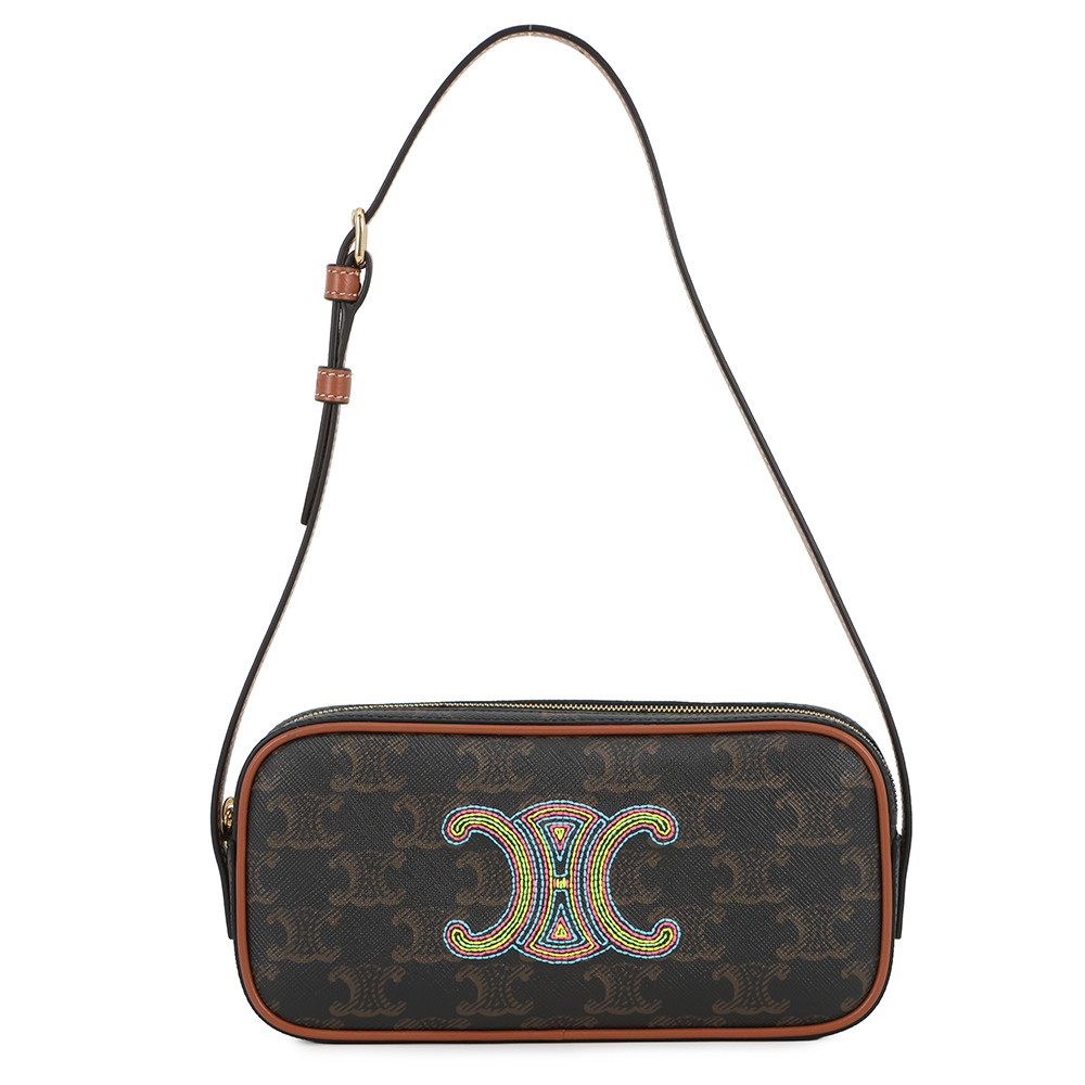 セリーヌ ショルダーバッグ トリオンフ ミニカメラバッグ 刺繍 PVC/レザー 10J582 CELINE バッグ ブラウン