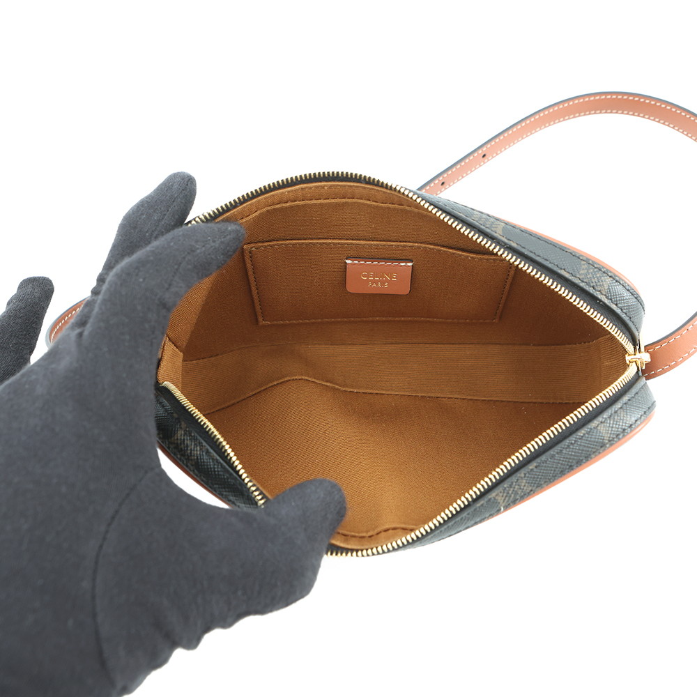 セリーヌ ショルダーバッグ トリオンフ ミニカメラバッグ 刺繍 PVC/レザー 10J582 CELINE バッグ ブラウン