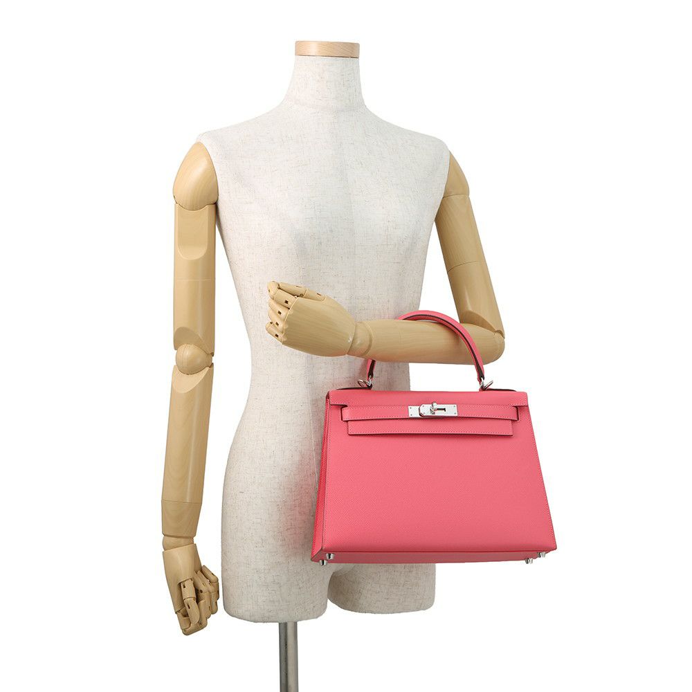 エルメス ハンドバッグ ケリー28 外縫い ローズアザレ/シルバー金具 エプソン D刻印 ２wayショルダー