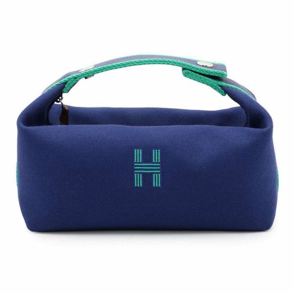 エルメス ポーチ ブリッド・ア・ブラックPM ネイビー/グリーン/シルバー金具 キャンバス HERMES