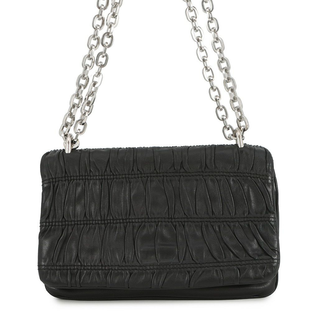 プラダ チェーンショルダーバッグ ロゴ レザー PRADA 2ｗay 黒