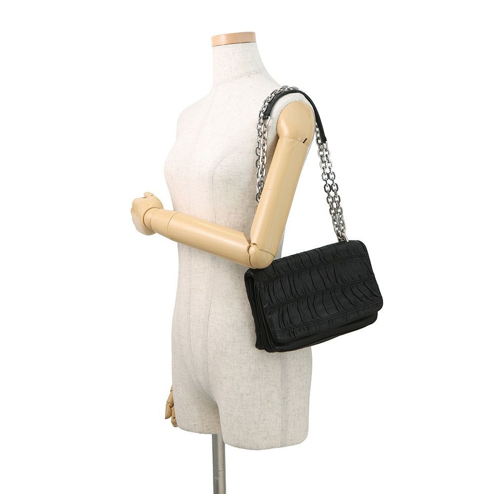 プラダ チェーンショルダーバッグ ロゴ レザー PRADA 2ｗay 黒
