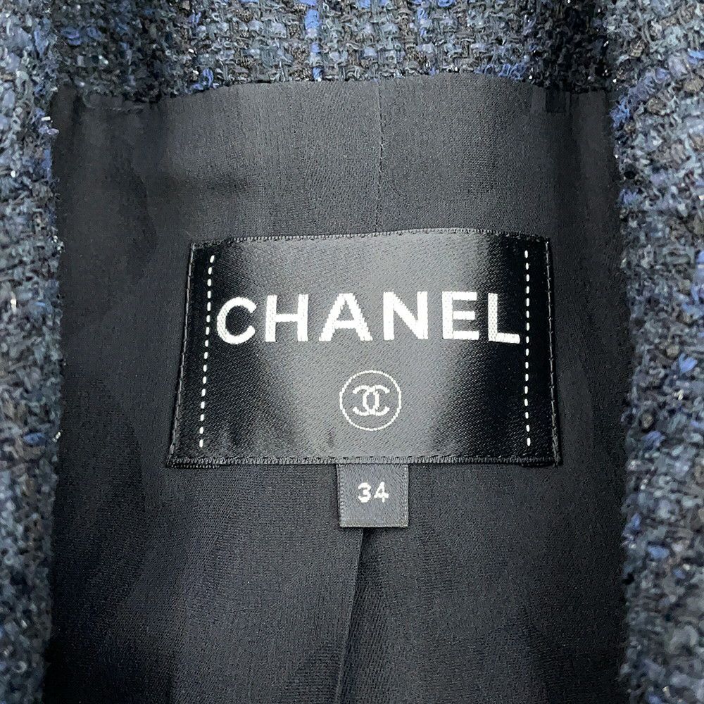 シャネル コート ツイード ダブルブレストコート レディースサイズ34 P64017 CHANEL アウター 黒