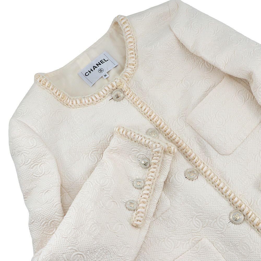 シャネル ジャケット ノーカラー ココボタン ジャカード ウール レディースサイズ36 P71059 CHANEL アウター 白