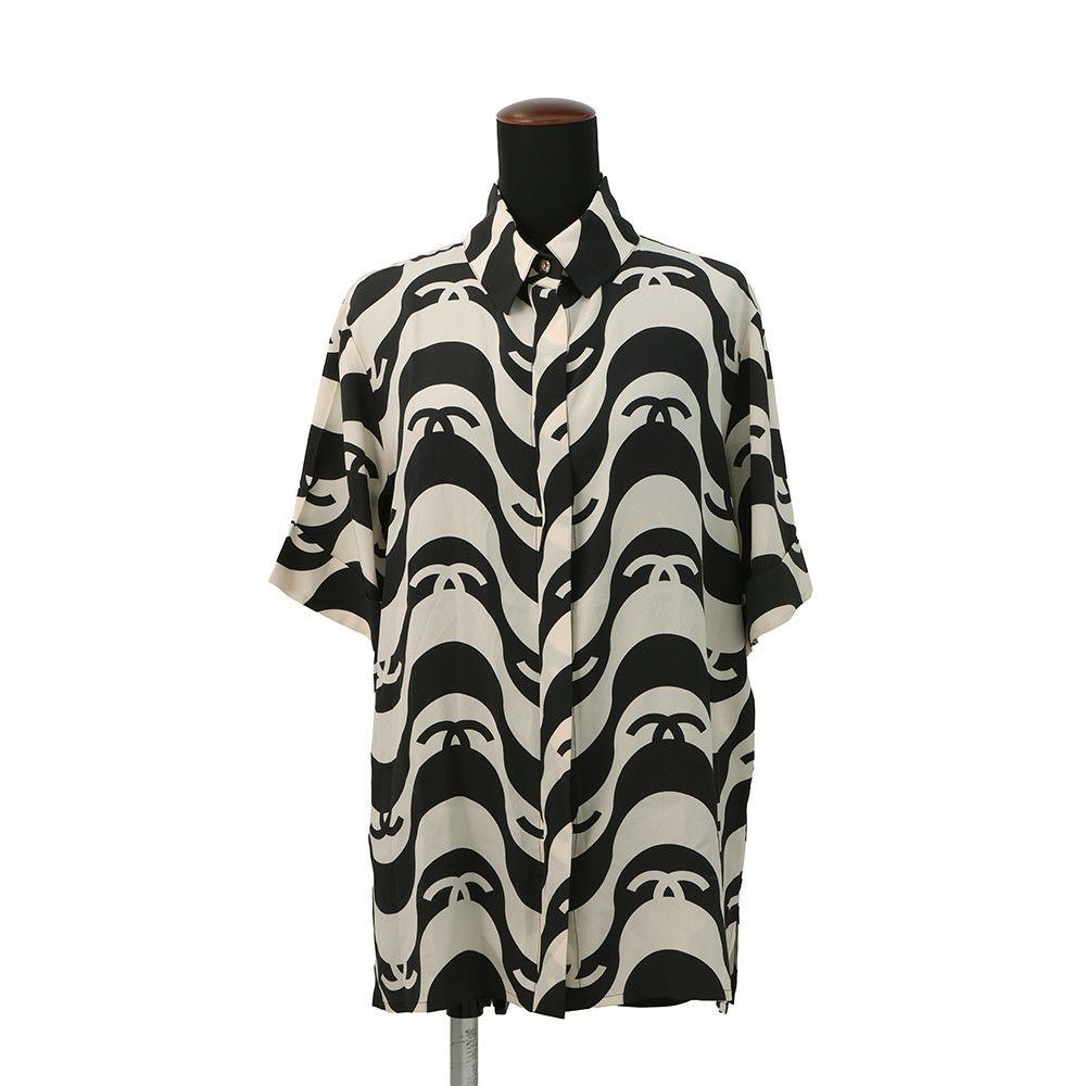 シャネル 半袖シャツ ココマーク ウェーブ シャツ シルク レディースサイズ36 P70211 CHANEL トップス 黒